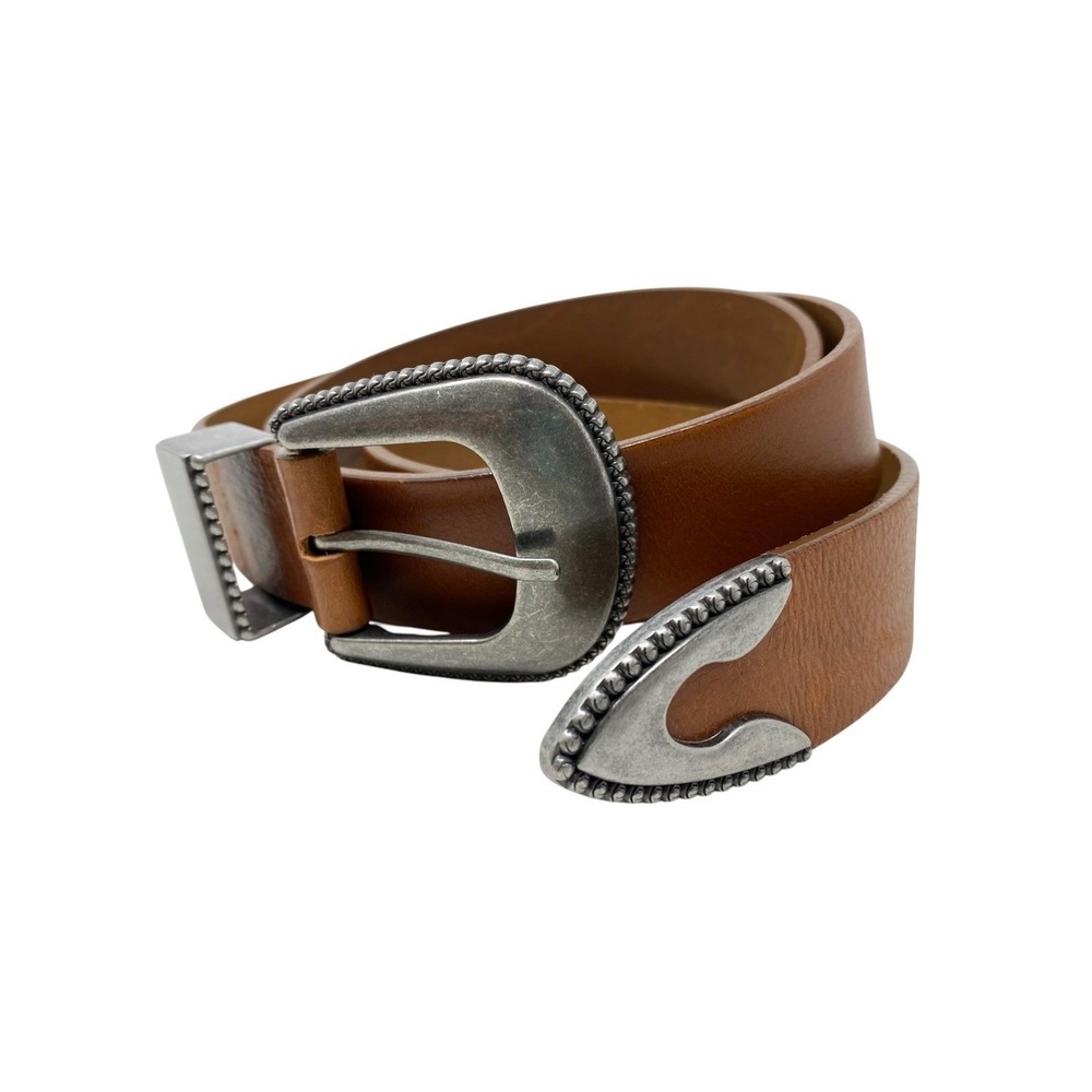 Belt Shak Womens Tan Italian Leather Belt Buckle & Tip Size L Large Southwestern